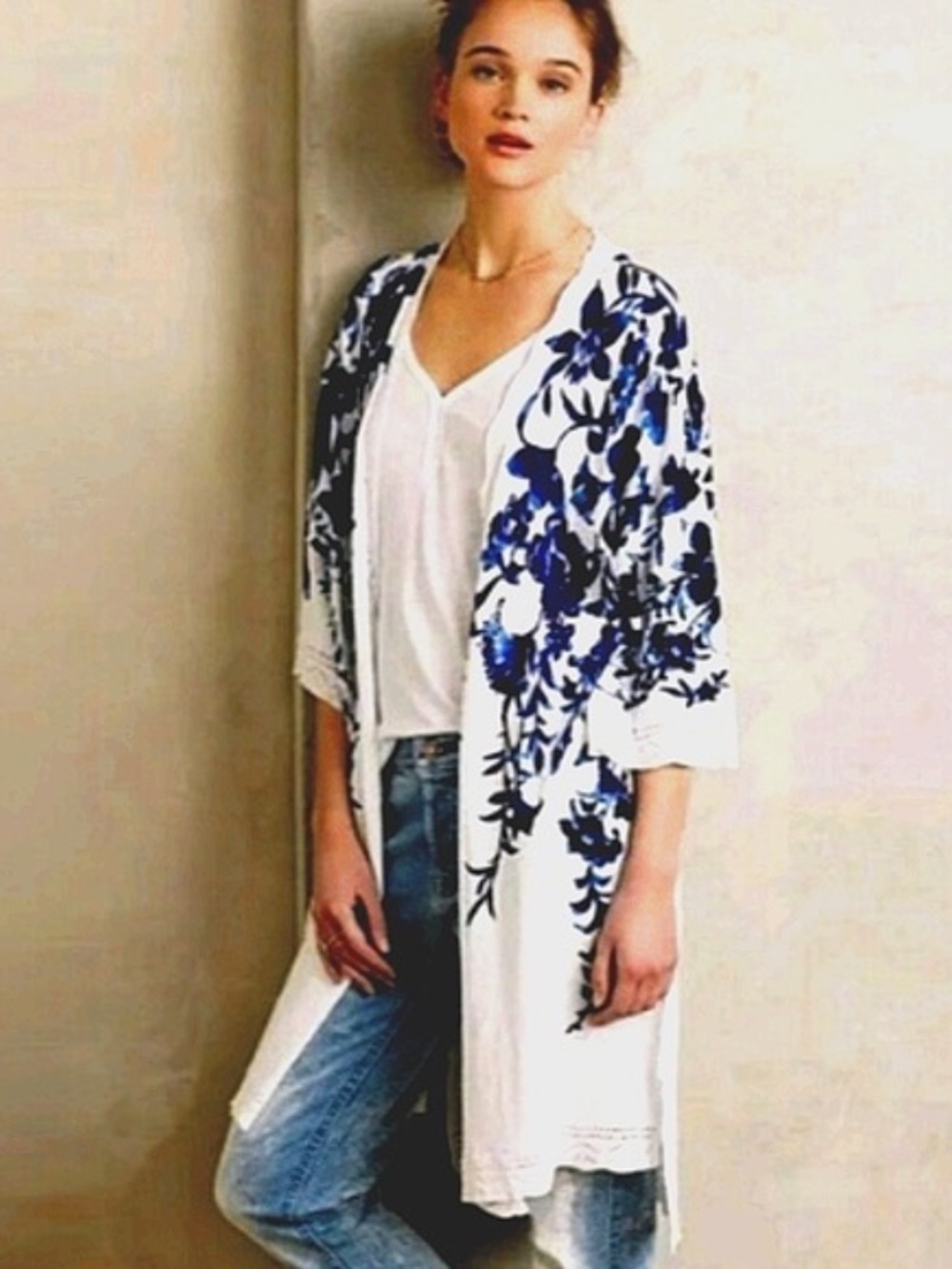 Anthropologie Knitted & Knotted Open Floral Cardigan S Longline Pointelle Knit